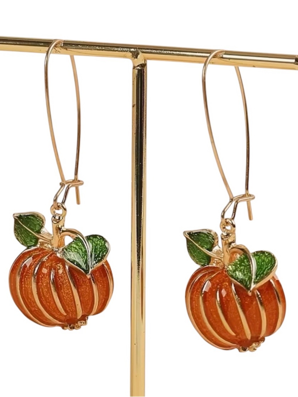 Gold-Accent Orange Pumpkin Drop Earrings